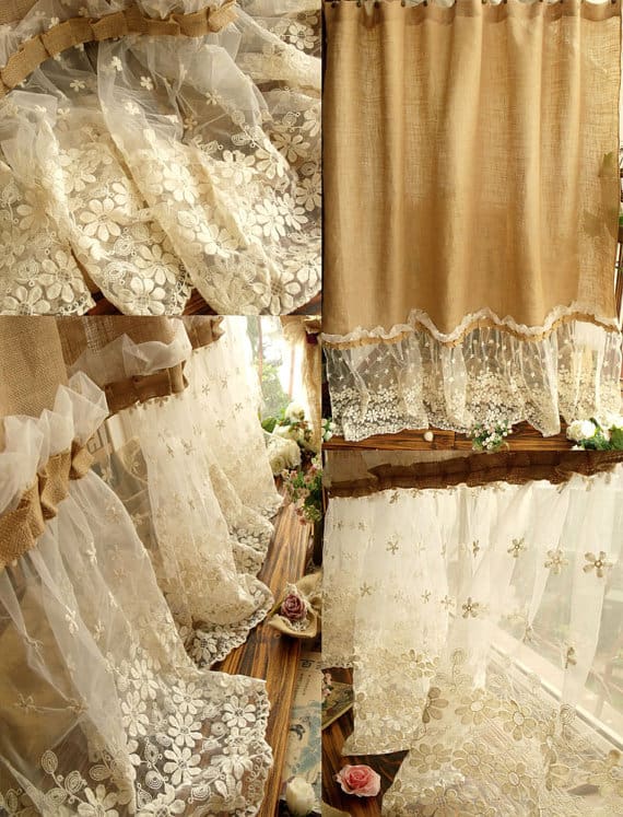 SHABBY RUSTIC CHIC BURLAP SHOWER CURTAIN