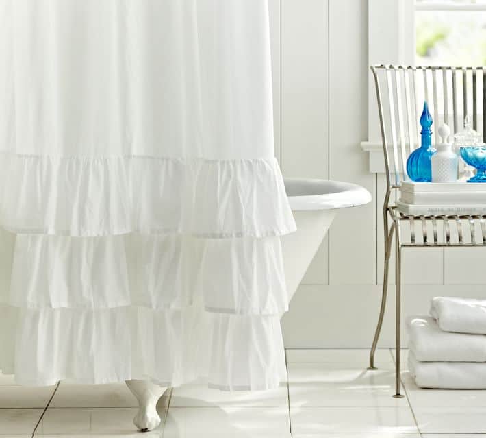 PLAIN WHITE RUFFLED SHOWER CURTAIN