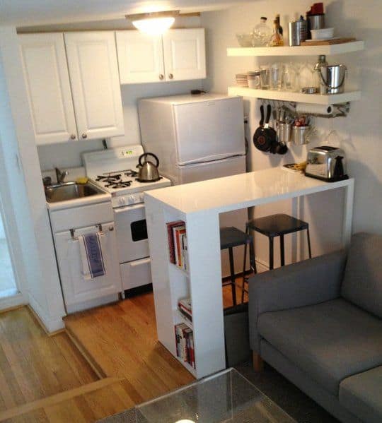 small kitchen open to the living room