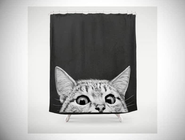 FUNNY PEEKING CAT SHOWER CURTAIN