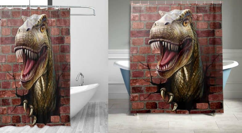 OUT OF WALL DINOSAUR SHOWER CURTAIN