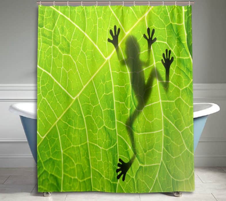 FUNNY FROG ON GREEN LEAF SHOWER CURTAIN