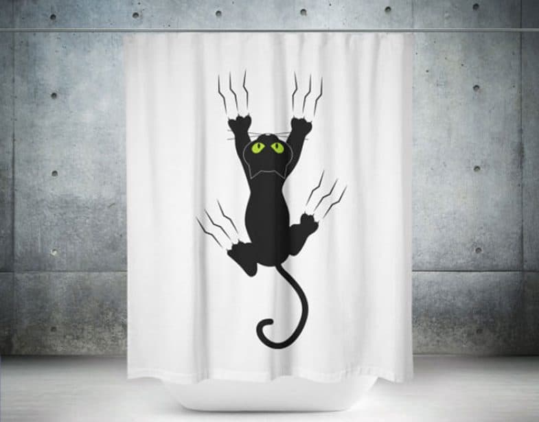 FUNNY CAT SCRATCH SHOWER CURTAIN