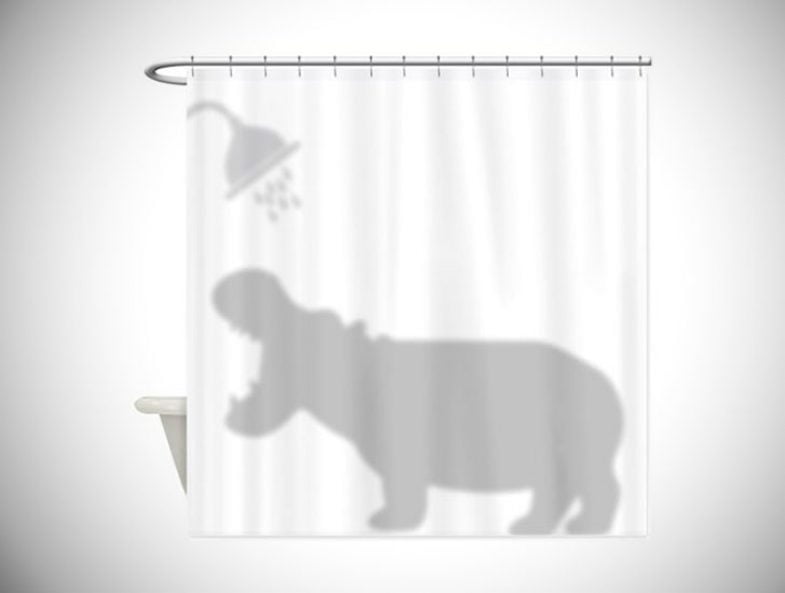 FUNNY HIPPO SHADOW SILHOUETTE SHOWER CURTAIN