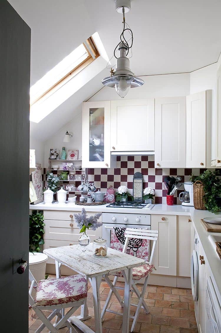 Ample natural light color scheme and shabby chic style fashion a lovely attic kitchen