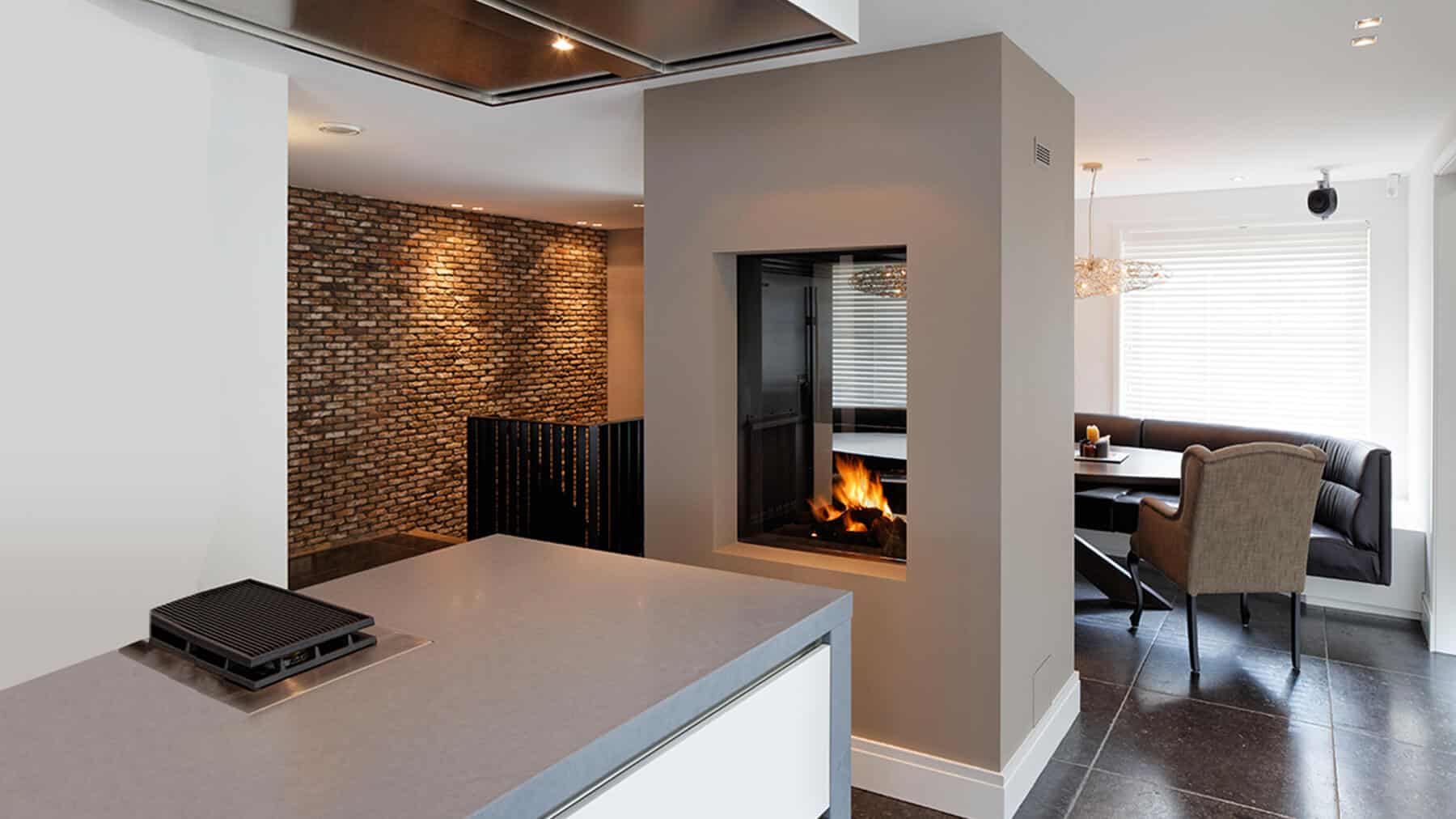 double sided fireplace kitchen