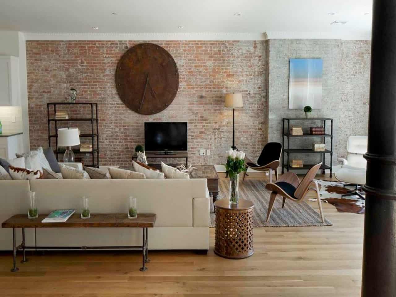 partially exposed brick wall exposed brick wall living room 136580cd2ddb487b