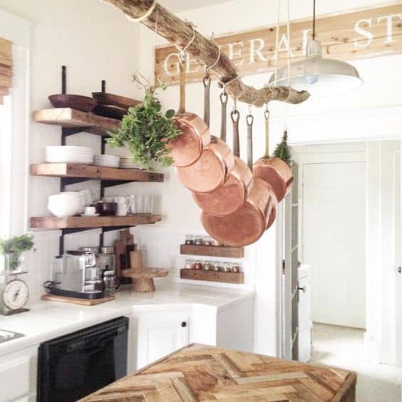 driftwood copper HANGING COOKWARE french kitchen 