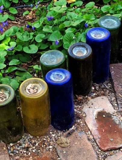 44. Use Colorful Glass Bottles as Garden Edge