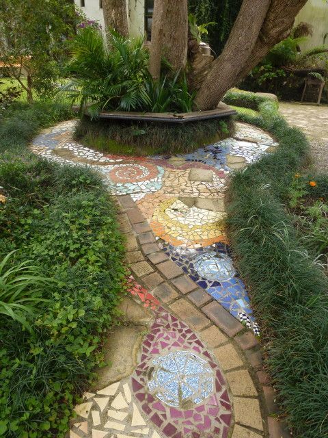 60. Use Colored Tiles to Create Garden Borders