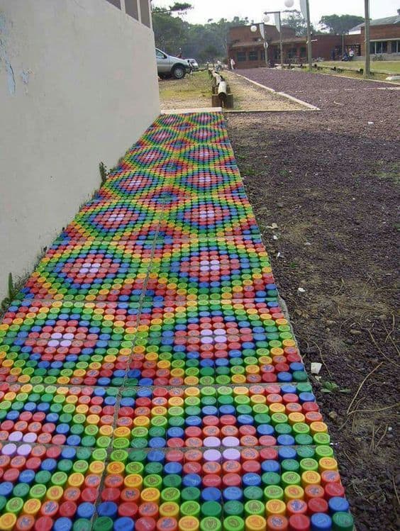 61.  Bottle Cap Garden Edging is Always an Option