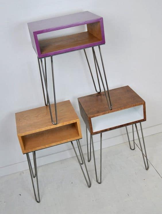 colorful nighstand ideas with hairpin legs