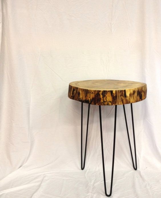 tree trunk side table with hairpin legs