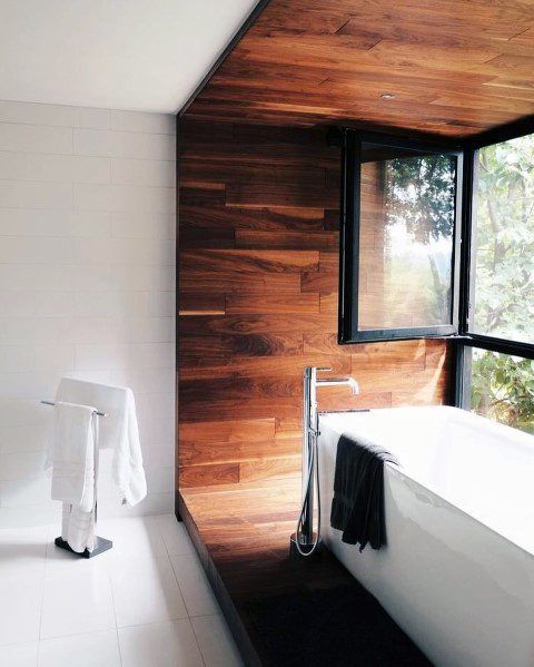 60. Frame Your Oasis Bathroom in Wood
