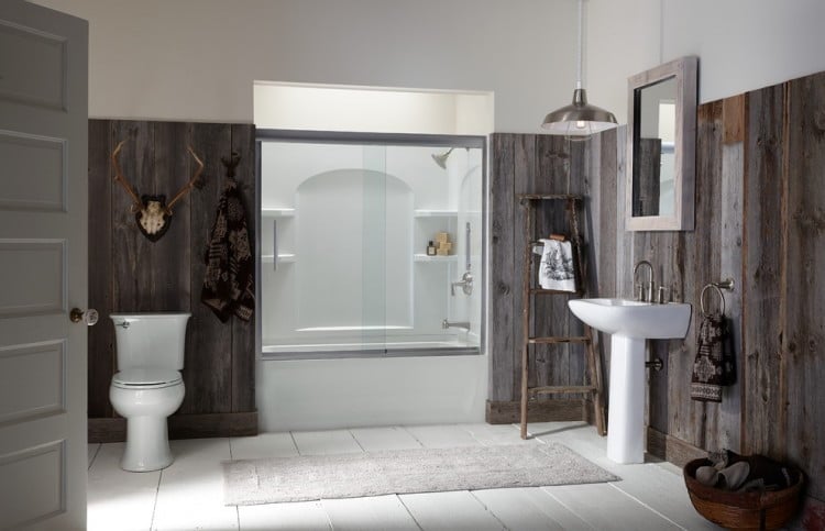 50. Wooden Panels Replace Bathroom Tiles