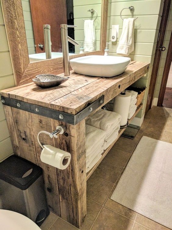 22. DIY Rustic Vanity Made from Beams