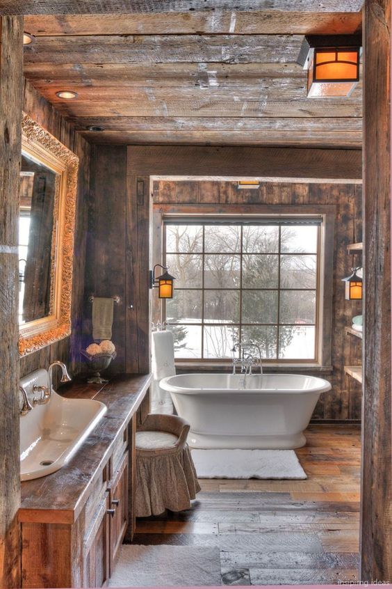 9. All Wood Cabin Bathroom
