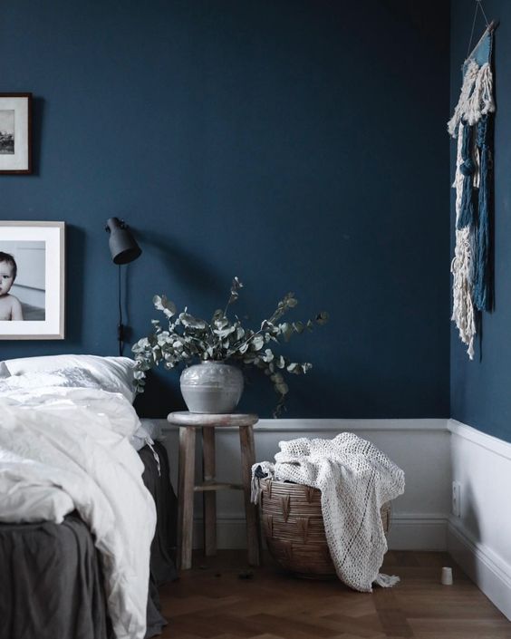 32. Navy Blue Bedroom With White Base