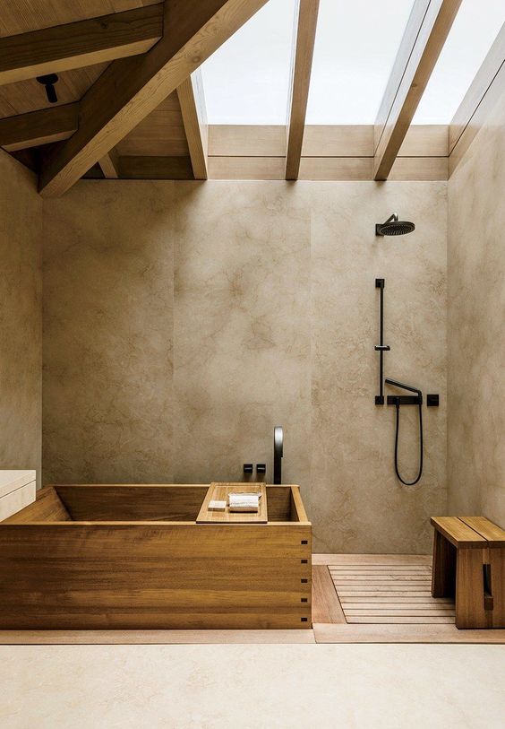 36. Skylight and Wood in a Warm Bathroom