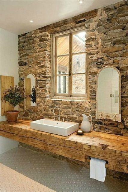 13. Wooden Beams Become Bathroom Counter