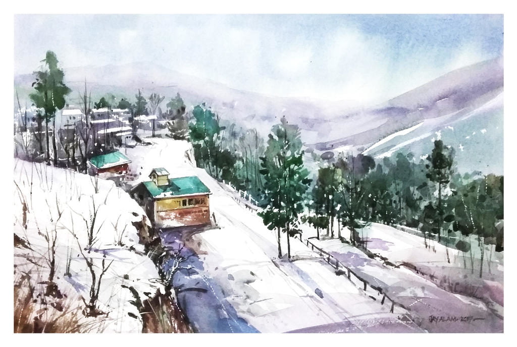 mountainside landscape watercolour by abstractmusiq dayp38b fullview