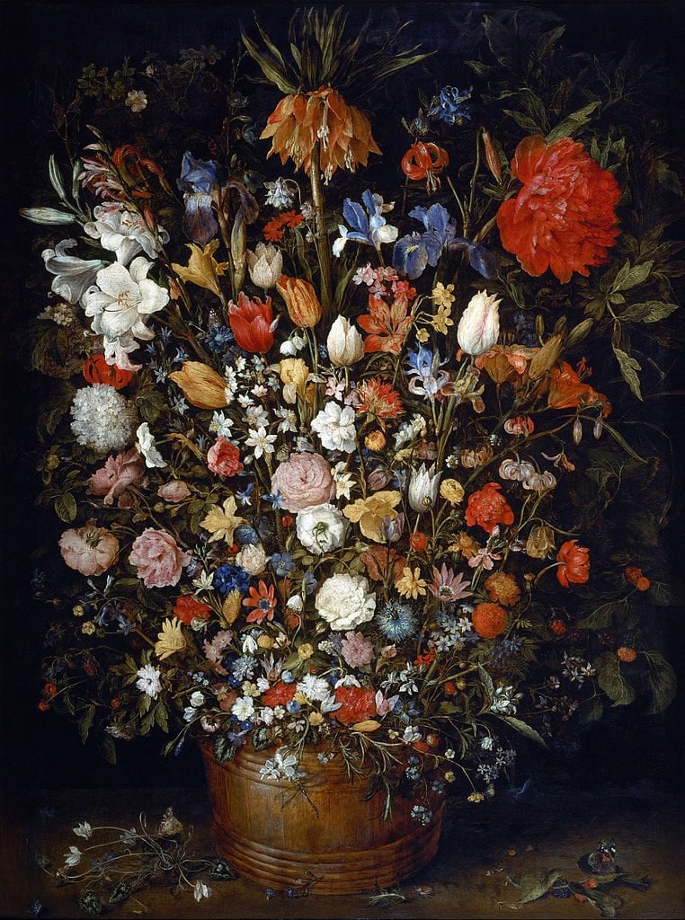 Jan Brueghel the Elder - Flowers in a Wooden Vessel