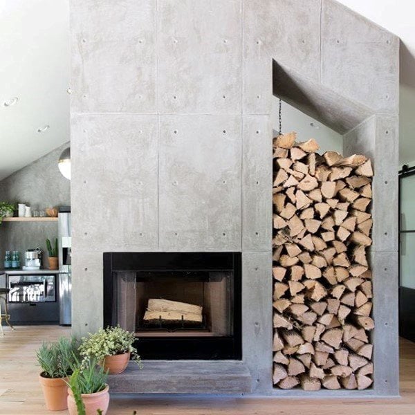 firewood storage concrete fireplace design