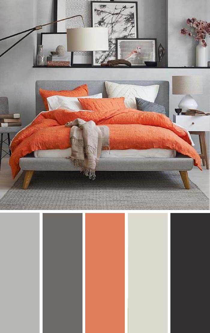 Gray Orange Bedroom Color Scheme