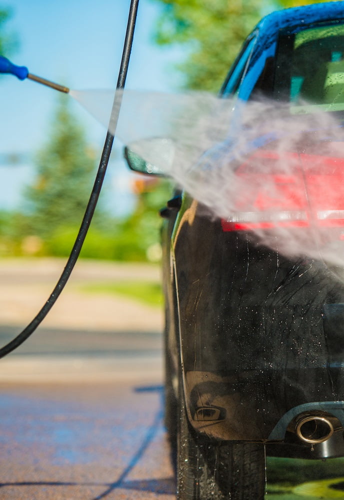 High Pressure Water Car Cleaning Vertical Photo.