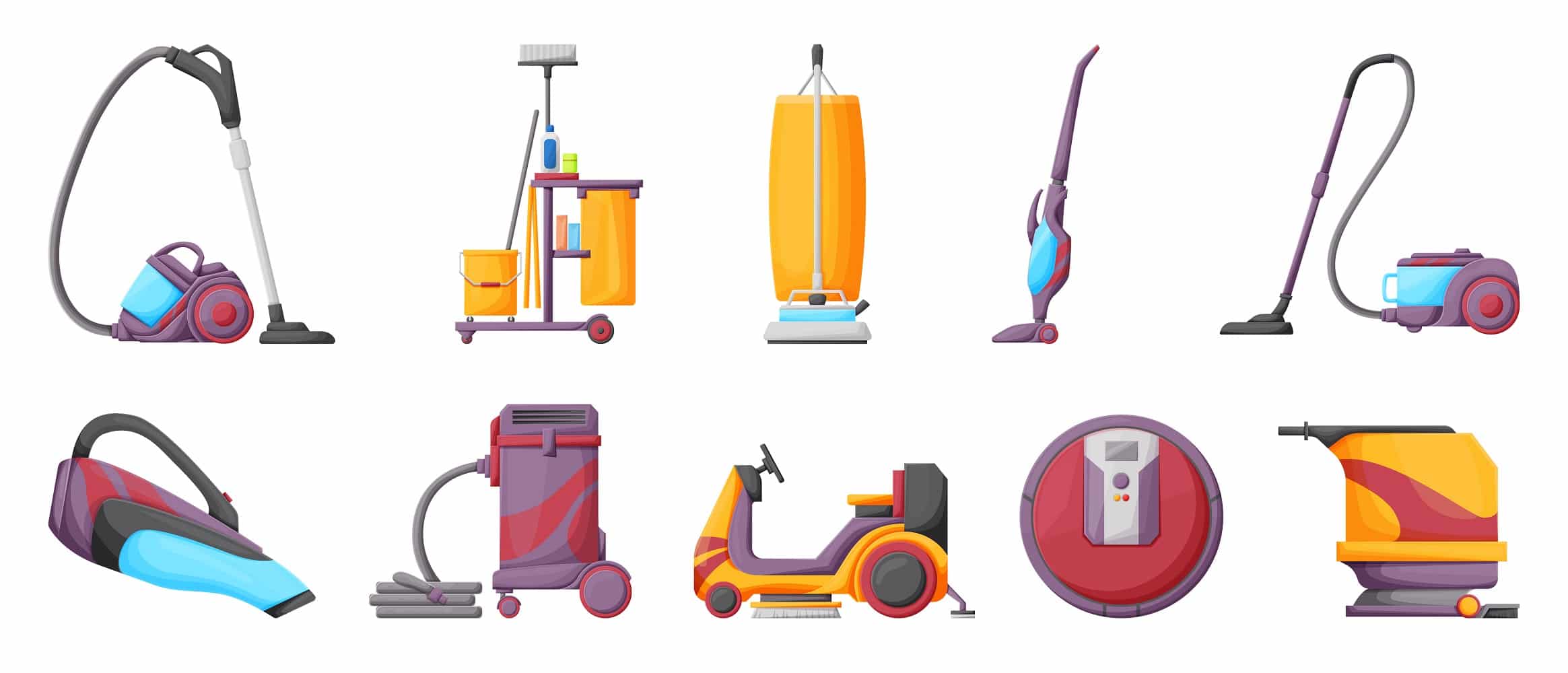 Vacuum cleaner cartoon vector illustration on white background . Set icon vacuum cleaner for cleaning .Cartoon vector icons hoover for cleaning carpet.
