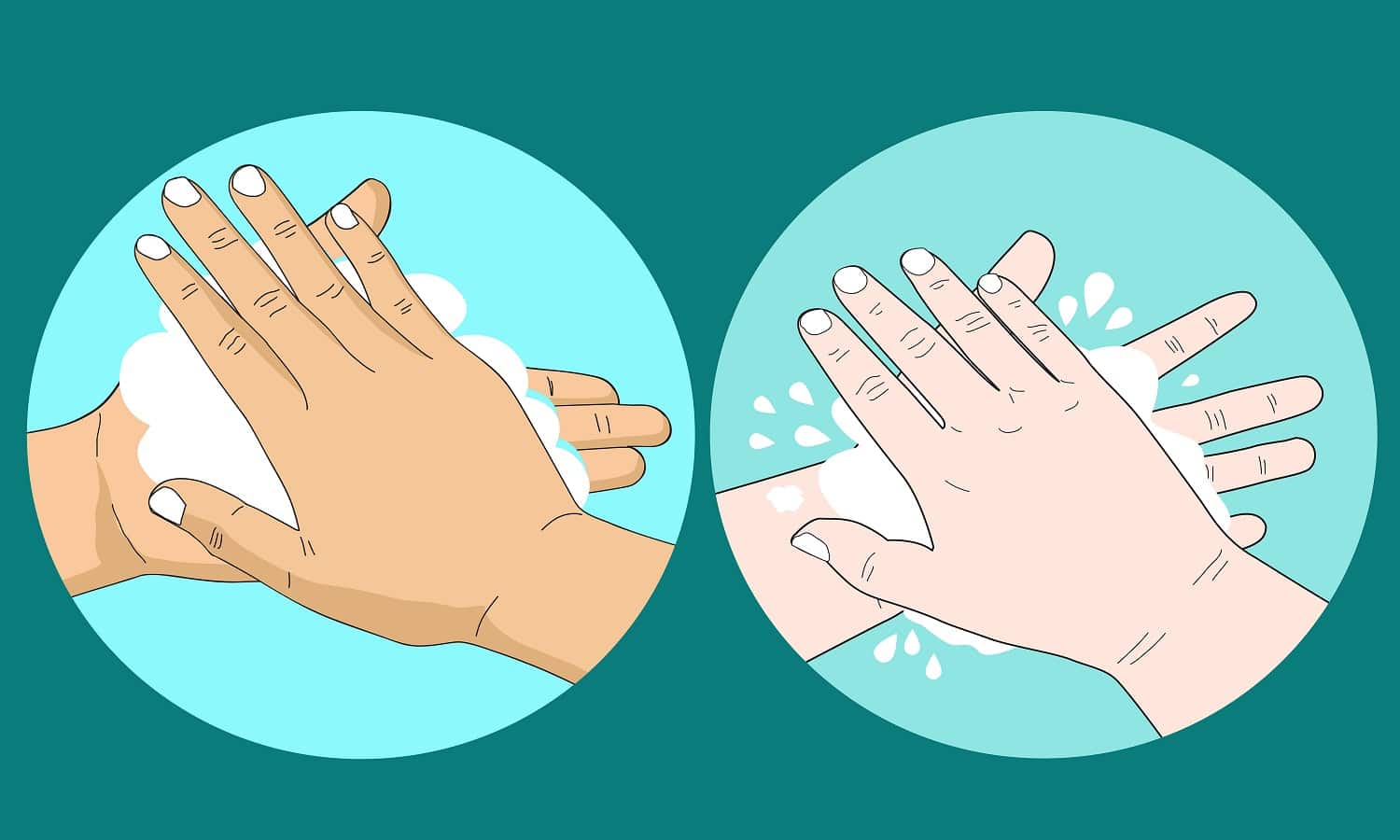 cartoon doodle drawing of people washing hand with soap and bubble, Body cleaning concept to prevent germs and illness.