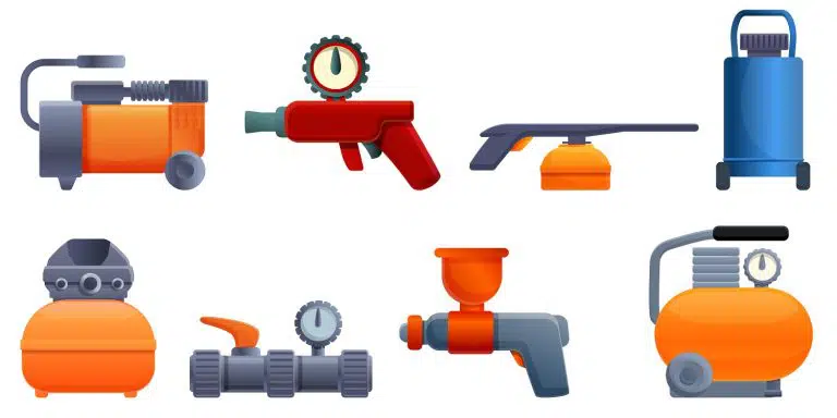 Air compressor icons set. Cartoon set of air compressor vector icons for web design