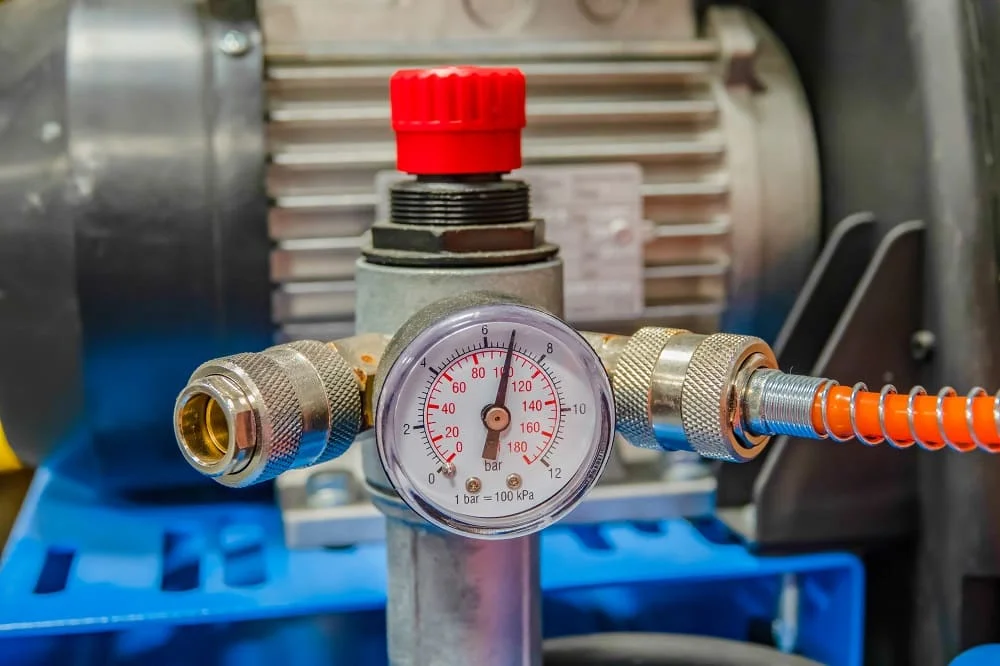 Pipe Manometr of air compressor - measure air pressure. Manometric thermometer.