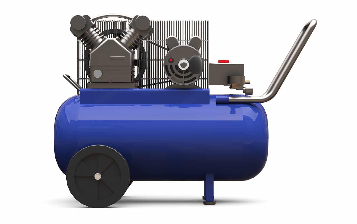 Blue horizontal air compressor isolated on a white background. 3d illustration