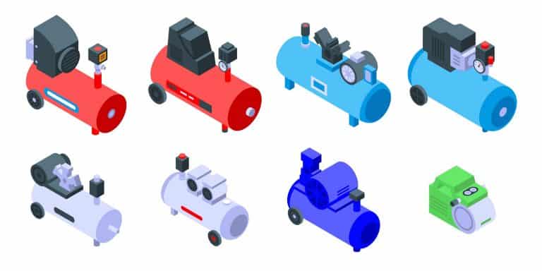 Air compressor icons set. Isometric set of air compressor vector icons for web design isolated on white background