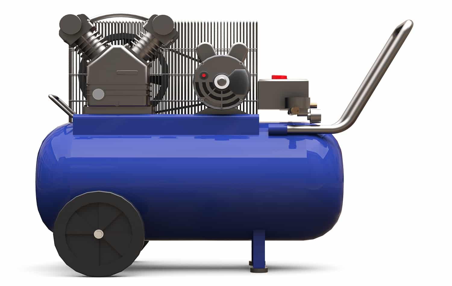 Blue horizontal air compressor isolated on a white background. 3d illustration
