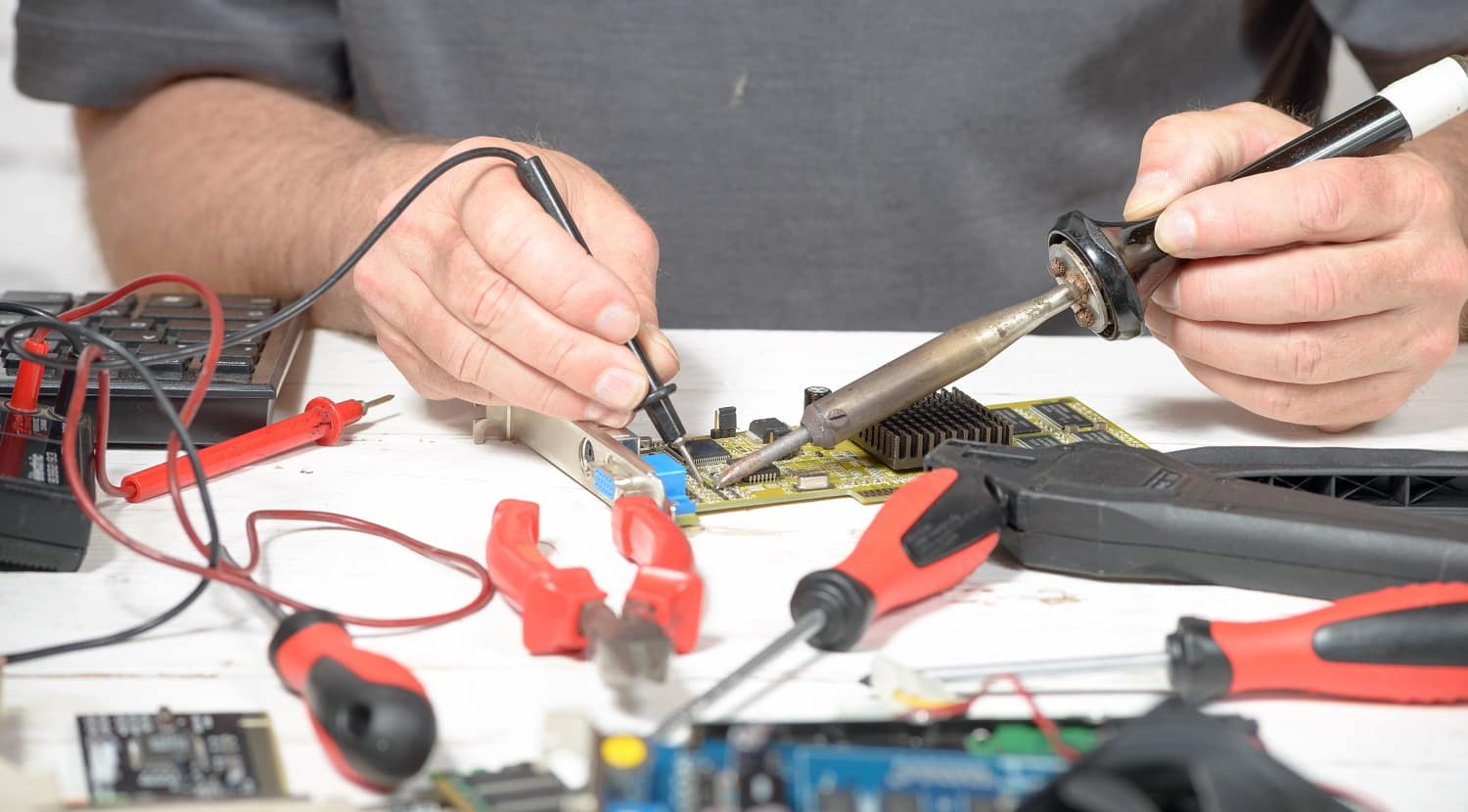 close-up of Soldering work in the computer