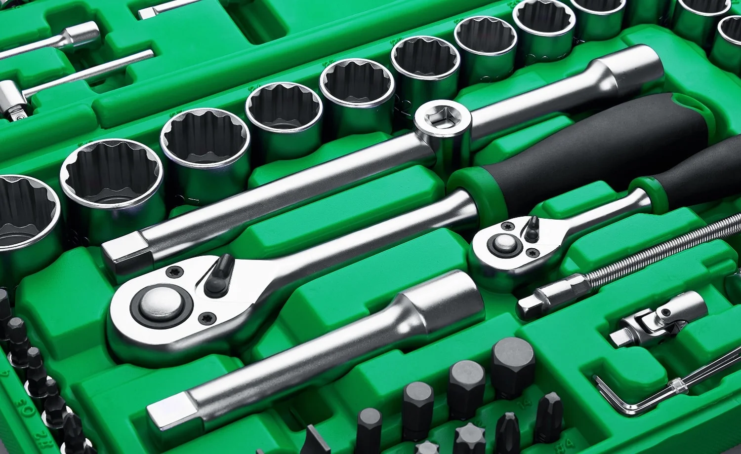 Many Tools in tool box, closeup