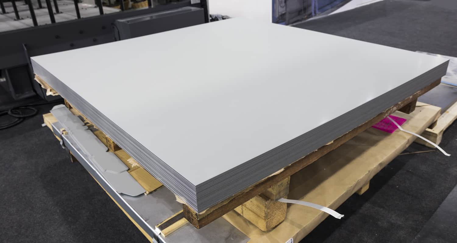 Stack of steel sheets ; ready to use ; stock ; for laser cutting