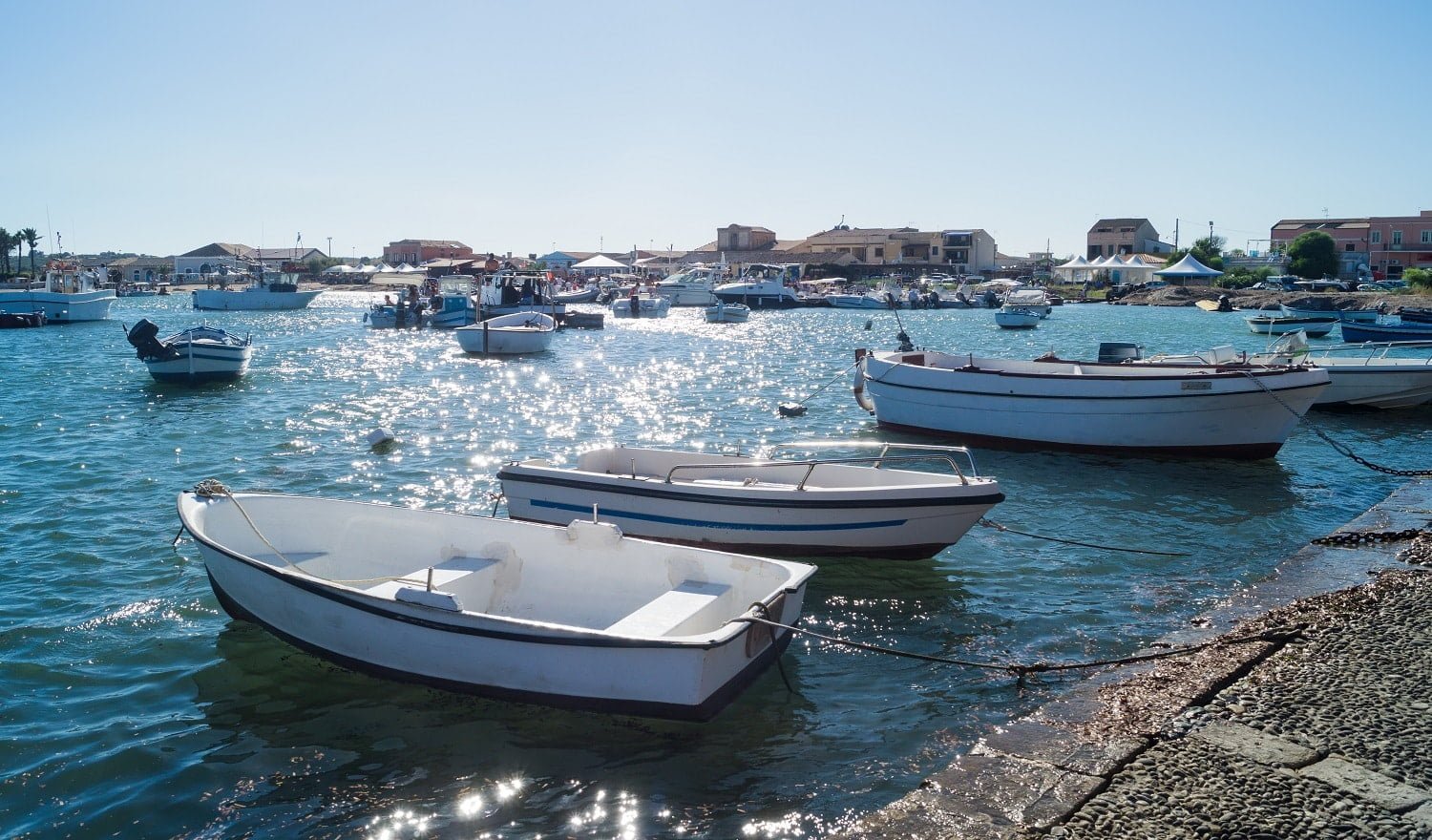 small harbor of the sea village Marzamemi, Southeast Sicily