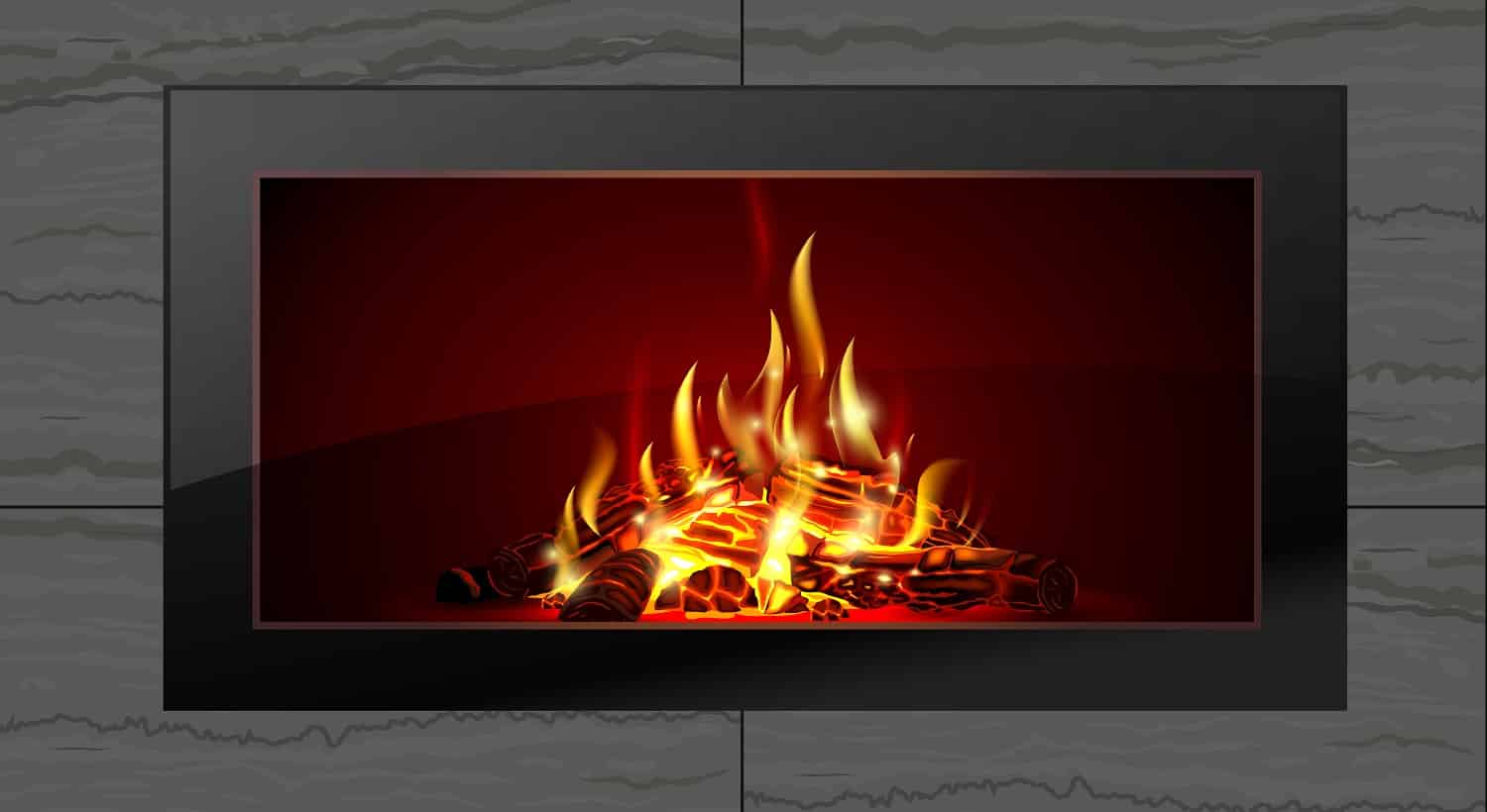 Modern vector a fireplace in the interior room. The fire in the furnace. Heating system