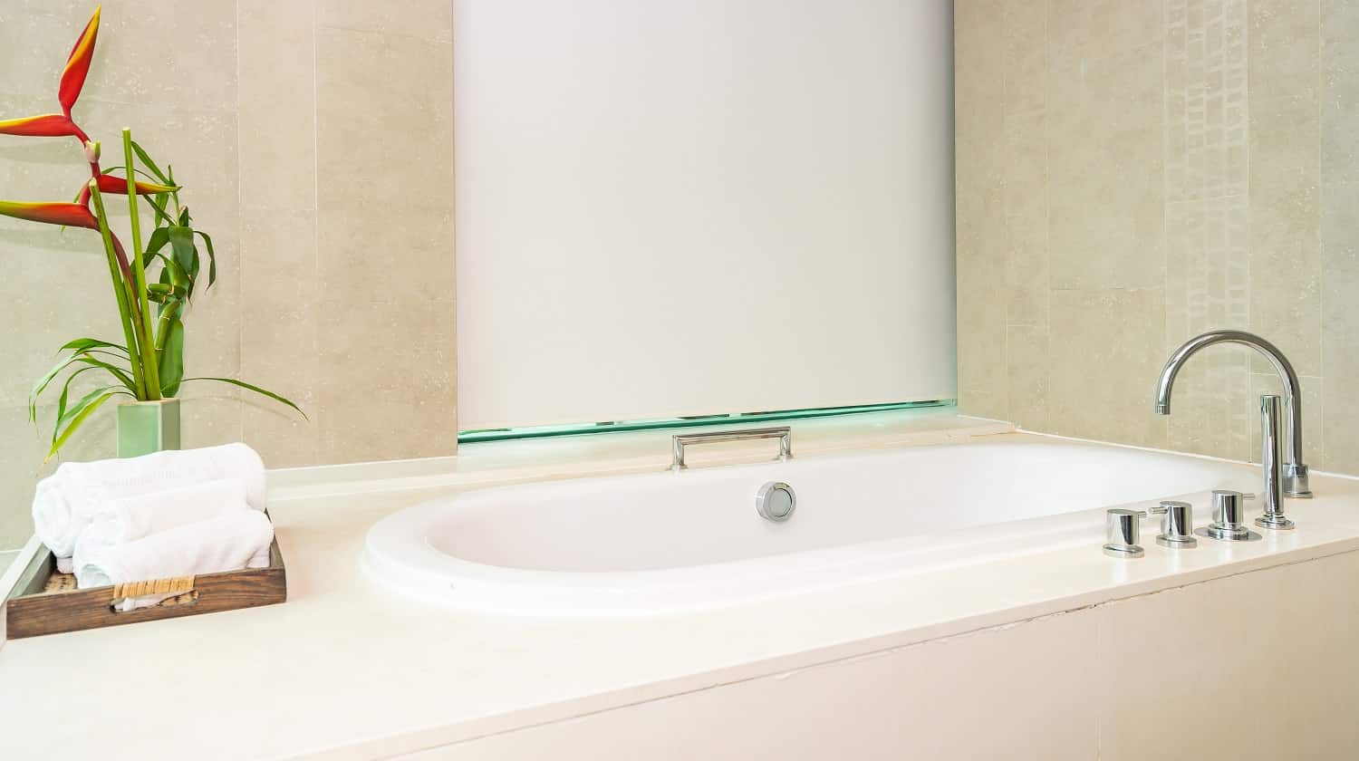 Beautiful luxury and clean white bathtub decoration interior of bathroom