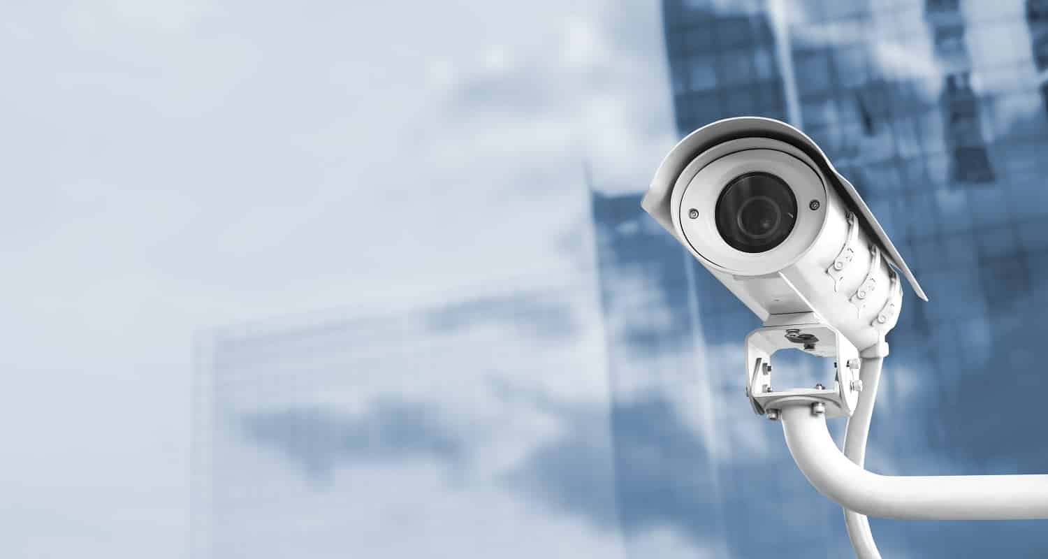 CCTV camera in the city with copy space