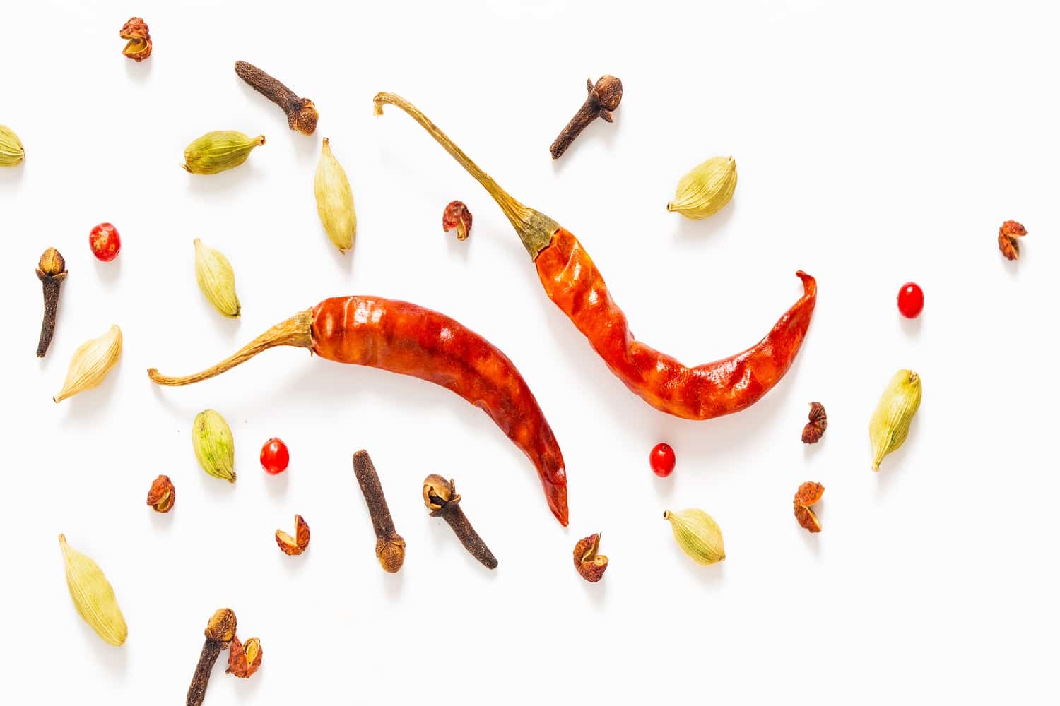 food spices presentation background red dried chilies various exotic spieces white background