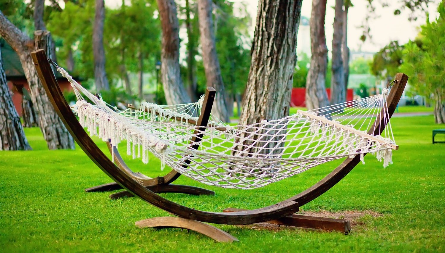 Summer park with hanging hammock for relaxation