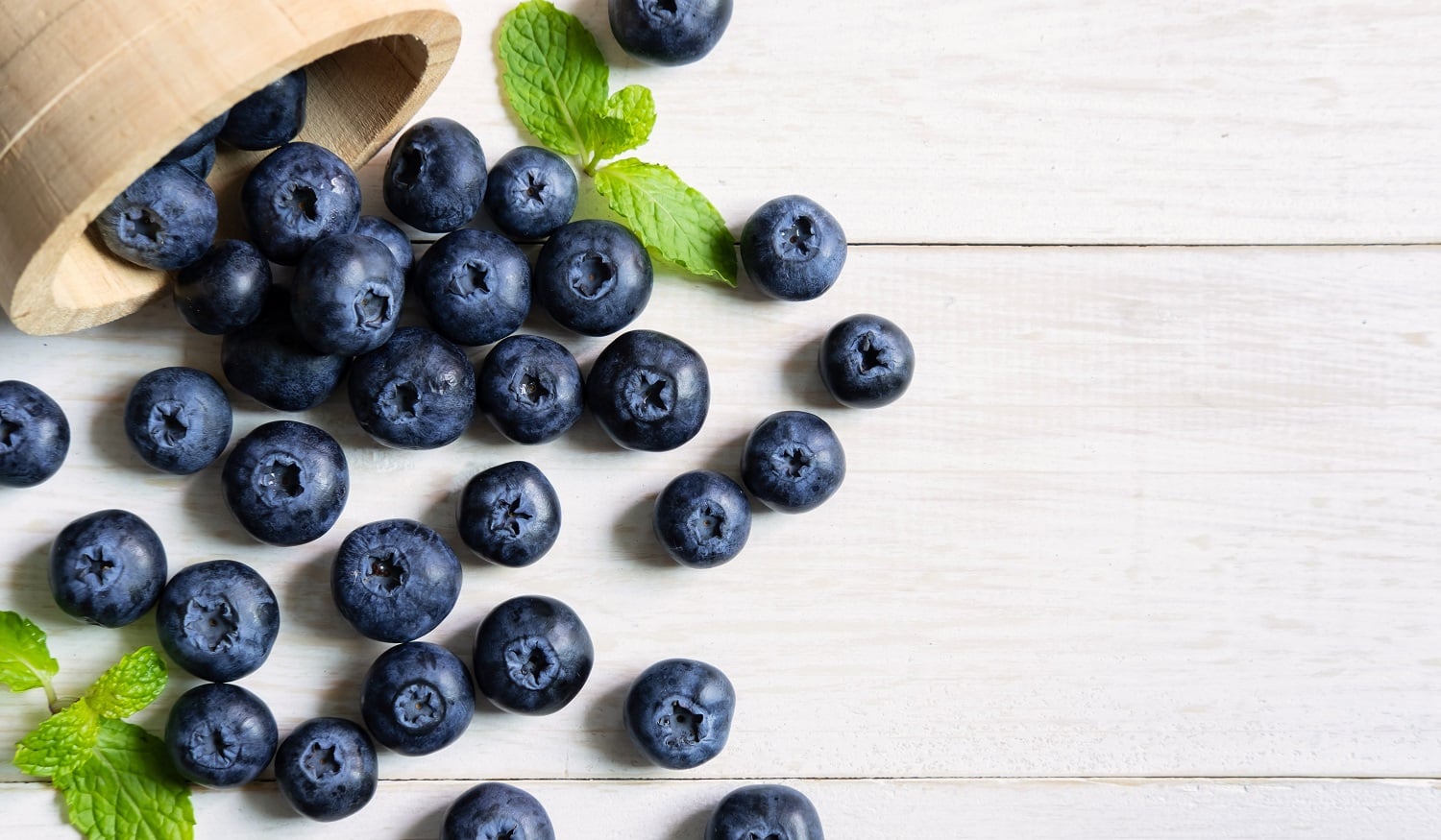 Fresh blueberries on white wooden table, Top view