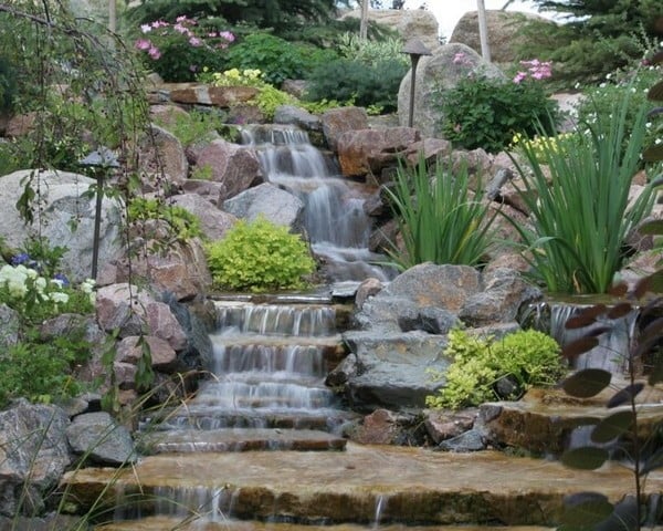 Cascading Waterfall With Stairs