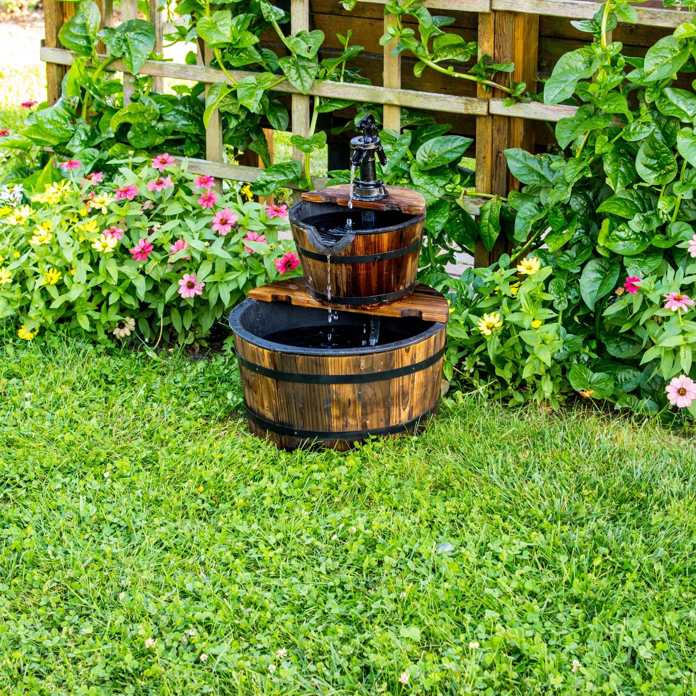 Wooden Barrel Water Fountain