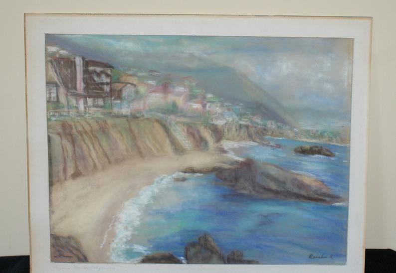 Vintage Artist Pastel Drawing of Laguna Beach California 