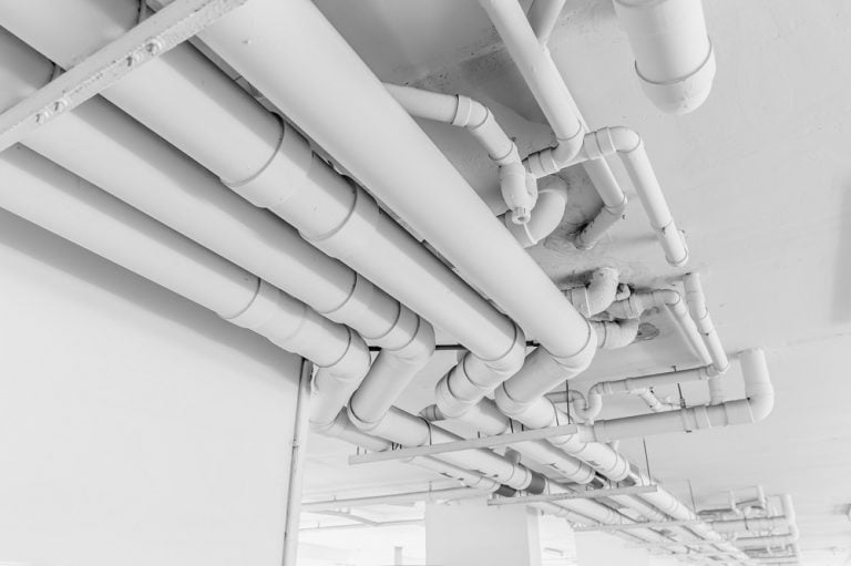 clean line white water pipes watering system pipe engineer design in underground condominium.